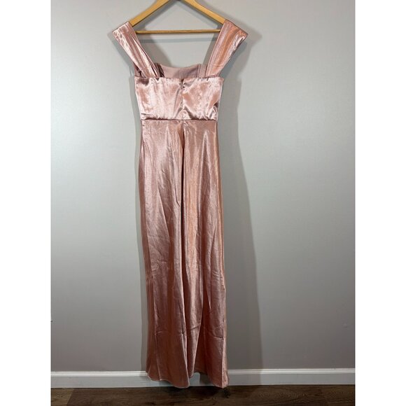 Birdy Grey Blush Pink Satin Evening Gown Size XS Elegant Formal Maxi Slit Dress - Picture 5 of 10